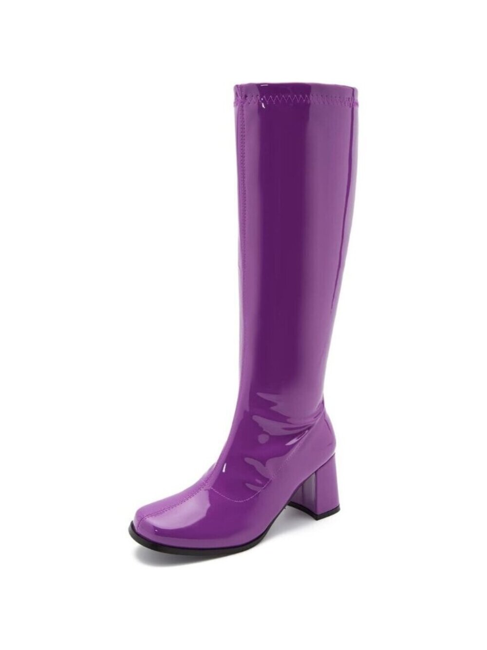 Women's Purple Gogo Boots Knee High Block Heel Square Toe 60s 70s Disco Costume